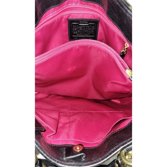 Coach 17924 Poppy Camelia Black Leather Pushlock Tote - Picture 7 of 11